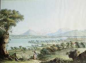 Pohled na Mont Blanc s Ženevou v popředí, vyrytý Jean Philippe Linck II (1770-1812) a Jacob Philippe Hackert (1737-1807) od Jean Philippe II Linck