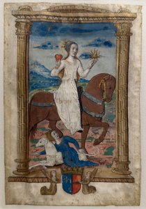Charita a závist. Les rondeaux des vertus, po roce 1515 (Malovaný a iluminovaný pergamen) od Jean Pichore