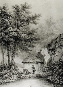 Jean-Jacques Rousseaus (1712-78) Kabina v Ermenonville, 1842 od Jean Pierre after Thenot