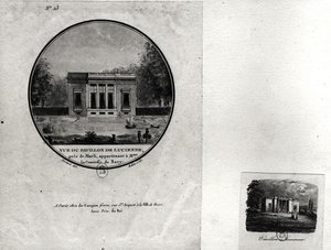 Pohled na pavilon v Louveciennes, který postavil Claude-Nicolas Ledoux (1736-1806) pro Madame du Barry (wc na papíře) od Jean Testard