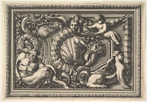 Design pro panel se dvěma variantami obsahujícími satyra a sphynxe, z: Pannea..., 17. století. od Jean le Pautre