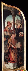 Levý panel triptychu Zvěstování (The Annunciation). Malba na dřevě od Jeana Bellegambe staršího (1470-1534) Rozměr 103 x 33 cm Petrohrad, Ermitáž