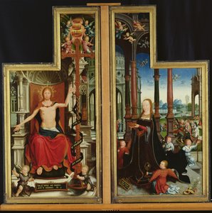 Polyptych Oslava Nejsvětější Trojice, panely zobrazující Krista na trůnu a Pannu, 1509-15