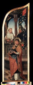 ""Reprezentace svatého Viléma z Bruselu, svatého Bernarda z Clairvaux (San Bernardo di Chiaravalle)"" Pravý panel triptychu zvěstování (Zvěstování). Malba na dřevě od Jean Bellegambe staršího (1470-1534) Petrohrad, m od Jean the Elder Bellegambe