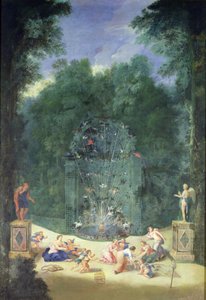 The Groves of Versailles: Pohled na vchod do bludiště s ptáky, nymfami a cherubíny, 1688