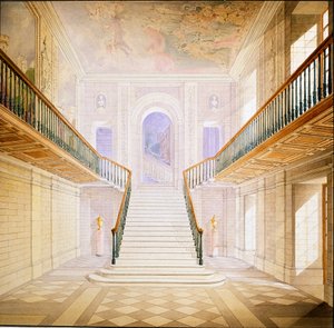 Návrh schodiště v Painted Hall, Chatsworth (akvarel na papíře)