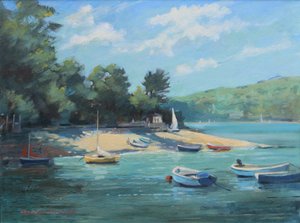 Fishermans Cove Salcombe, olej na palubě, 2016 od Jennifer Wright