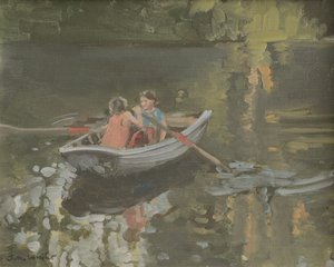 Salcombe Children Rowing (olej na plátně) od Jennifer Wright