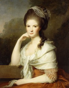 Portrét dámy, sedící napůl, v hnědých šatech a bílém šátku, 1778 od Jens Juel