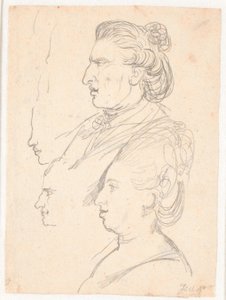 Profilové portréty královny Caroline Mathilde, J.F. Struensee a Enevold Brandt, stejně jako předloha, možná od samotného Juela. Vše v profilu vlevo od Jens Juel