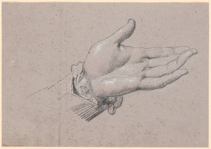 Studie levé ruky, použitá v celovečerním portrétu Frederika Šestého jako korunního prince z roku 1786 v Amalienborgu od Jens Juel
