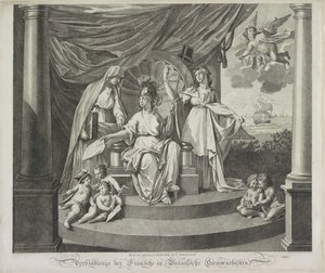 Alegorie spojenectví s Francií, 1795 Unie Francouzského a Batavského společenství (název na předmětu) od Jeremias Snoek