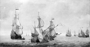 Loď "Eendracht" v popředí vlevo, plující pod nizozemskou vlajkou. Olej na plátně, polovina 17. století, autor Jeronimus van Diest (kolem 1631-po 1675). od Jeronimus van Diest