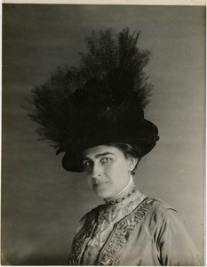 detailní záběr na opeřený klobouk, cca 1905-18 (želatinová stříbrná fotografie) od Jessie Tarbox Beals