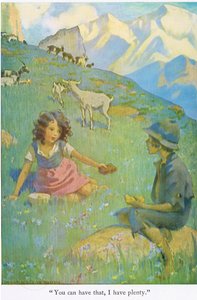 „To můžeš mít, mám toho spoustu“, ilustrace z „Heidi“ (barva litho)