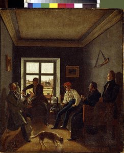 Sedmá hodina večer (literární večer). Obraz Evgraf Fjodorovič Krendovski (1810-po 1853), olej na plátně, kolem 1820. Ruské umění od Jevgraf Fiodorovitch Krendovsky