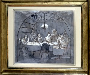 Fête des Cabanes v restauraci Kasher od rodiny Mosese Ulmanna. Kresba na papíře, pero mytí v roce 1831 35,5 x 31,3 cm. (JM 189) Židovské muzeum v Basileji, Švýcarsko. od Jewish School