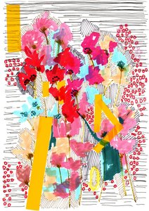 Floral Doodle 3, 2013 (pero, inkoust, koláž a papír)