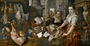 Španělština:  Kristus doma s Martou a Marií od Joachim Beuckelaer