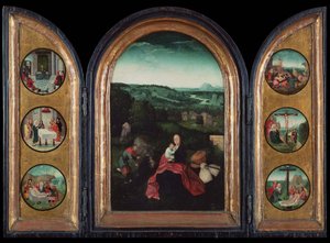 Odpočinek na letu do Egypta Triptych, cca 1515 od Joachim Patinir follower of