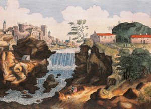Vodopád Aniene v Tivoli (Řím), Z nádherného města Itálie, od Joan Blaeu, obraz od Joan Blaeu