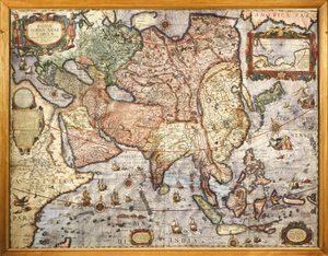 Kartografie, mapa Asie. Z Atlasu od Joan Blaeu (1596-1673), vytištěného v roce 1686