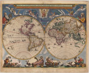 Mapa světa s dvojitou polokoulí od Joan Blaeu