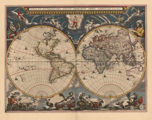 Mapa světa s dvojitou polokoulí, 1662 od Joan Blaeu