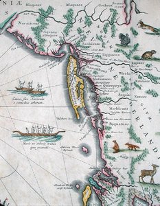 Mapa zobrazující východní pobřeží Severní Ameriky od Joan Blaeu