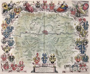 Mapa Frankfurtu a okolí, z „Nova Hanc Territori Francofurtensis Tabulum“, 1649