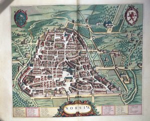 Mapa Norcia, z Theatrum civitatum et admirandorum Italiae od Joan Blaeu, rytina od Joan Blaeu
