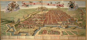 Mapa Turína, rytina z Theatrum Sabaudiae od Joan Blaeu, tištěná v Itálii od Joan Blaeu