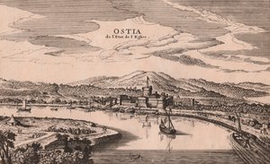 Perspektivní pohled na město Ostia a přístav, Lazio, Itálie, mědirytina, cca 278x173 cm od Joan Blaeu