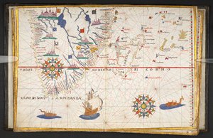 Mapa Afriky jižně od rovníku s částí Indického oceánu z "Atlasu 17 námořních map Joana Martinese".
