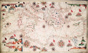 Mapa Středozemního moře, cca 1640 (pergamen) od Joan Oliva