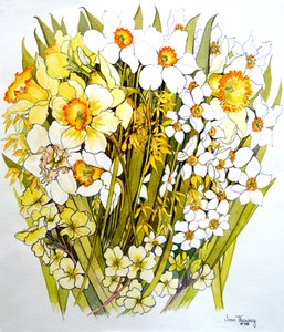 Narcisy, narcisy, forzýtie a primulky, 2000 od Joan Thewsey