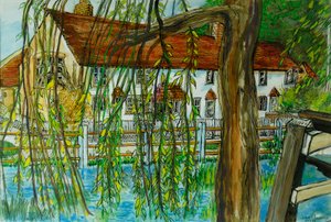 Rybník v Hedgerley (pero a inkoust s kvašem na papíře) od Joan Thewsey