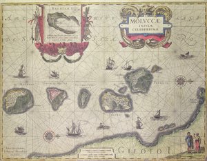 Mapa zobrazující Molucké ostrovy u Halmahery, 1640