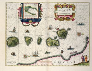 Mapa zobrazující Molucké ostrovy u Halmahery, 1640