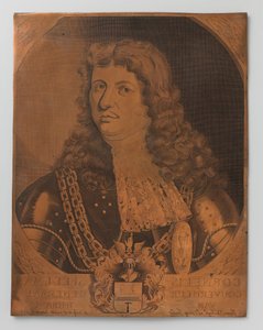 Měděná rytina s portrétem (náprsní část) Cornelise Speelmana 1640-1684, generálního guvernéra Nizozemské východní Indie 1681-1684 od Joannes de Jongh