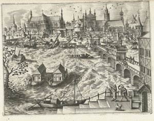 Panoráma města s mostem a přístavem Krajiny, mořské krajiny a imaginativní městské scenérie (název série)