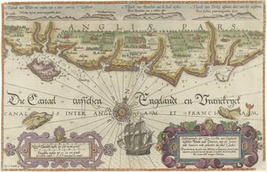 Mapa anglického pobřeží mezi ostrovem Wight a Doverem Popishe der zee Custen van Englandt tuschen Wicht ende Doueren (...) (název na objektu)