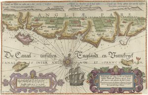 Mapa anglického pobřeží mezi ostrovem Wight a Doverem