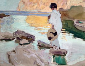 Elena v Cala de San Vicente od Joaquín Sorolla