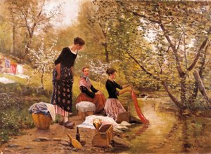 Obraz "The Washerwomen" od Joaquima Vayredy i Vila (1843-1894). 1883