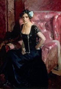 Clotilde ve večerních šatech od Joaquín Sorolla