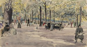 Zahrady Tuileries, Paříž, kolem roku 1925 (inkoust a wc na papíře)