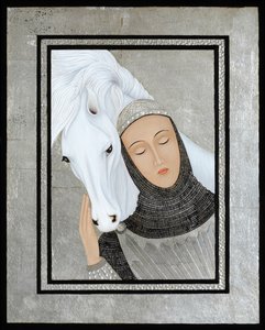 Joan Gathers Strength, 2017 (vaječná tempera a stříbro na dřevě)