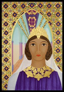 Královna Ester, 2014 (vaječná tempera a 24karátové zlato na dřevě)