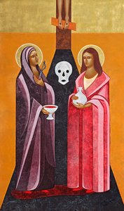 Matka a Magdaléna, 2012 (vaječná tempera a 24karátové zlato na dřevě)